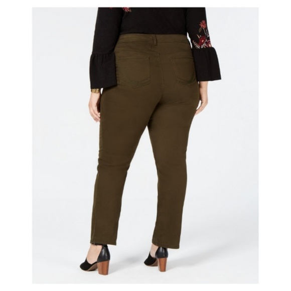 Style & Co Women's Tummy Control Straight Leg Fashion Jeans Green Size 14